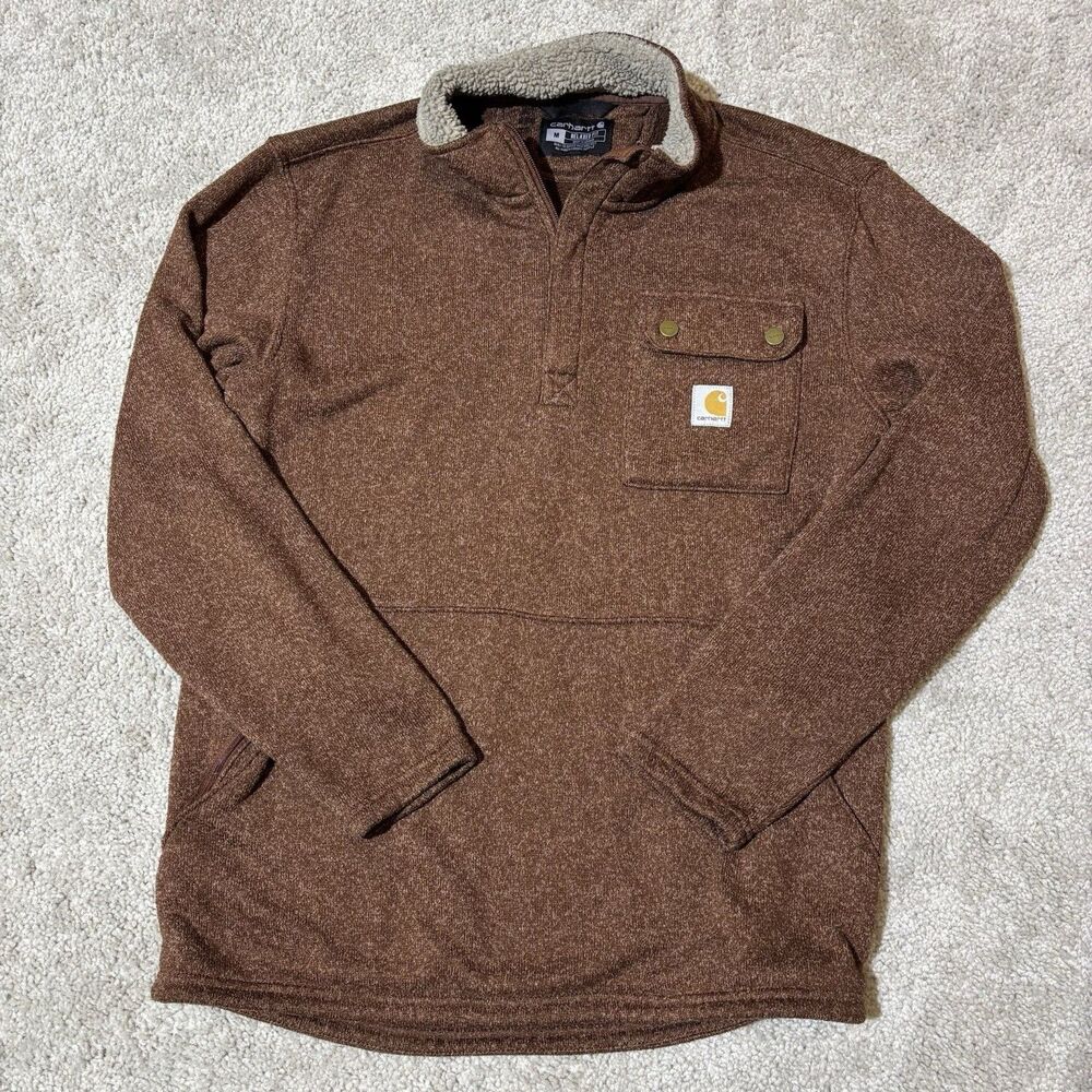 Carhartt Sweatshirt Mens Medium Gray Fleece Mock Sherpa Lined Logo